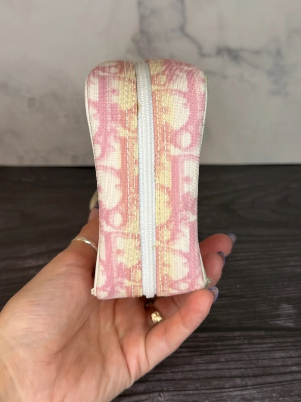 Dior Vintage Pink Trotter Wristlet Pouch Monogram Canvas Zip Bag Y2K - Picture 3 of 8